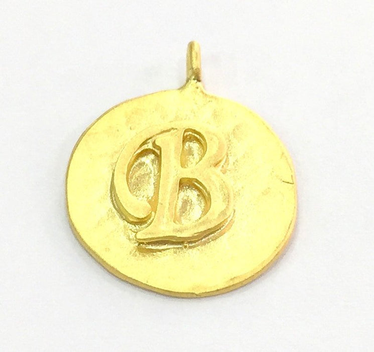 20mm  B Charm , Gold Plated Brass G4823