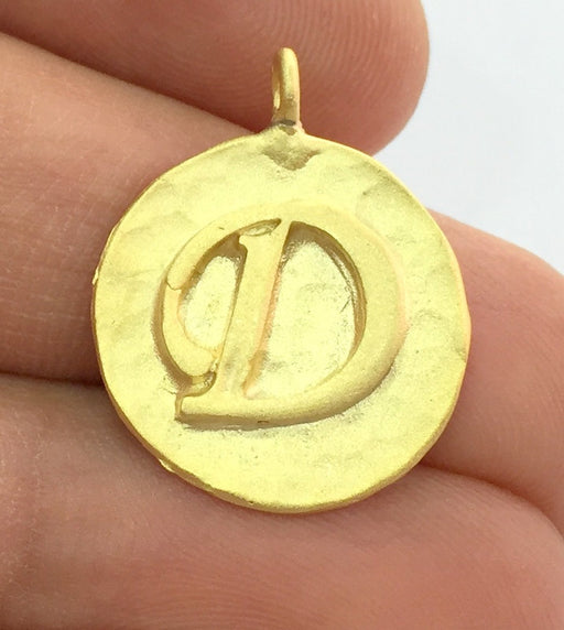 20mm D Charm , Gold Plated Brass G4831