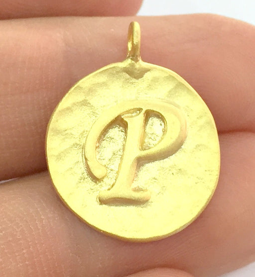 20mm P Charm , Gold Plated Brass G4836