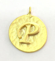 20mm P Charm , Gold Plated Brass G4836