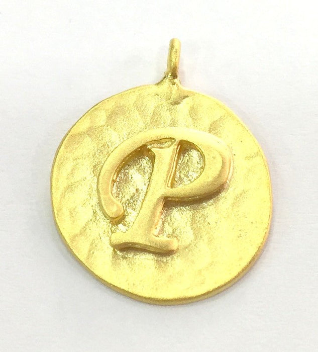 20mm P Charm , Gold Plated Brass G4836