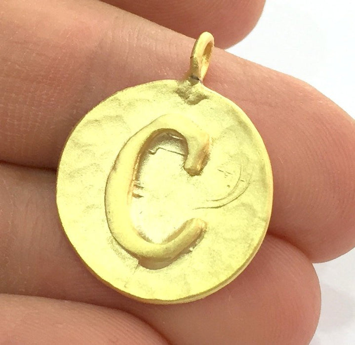 20mm C Charm , Gold Plated Brass G4837