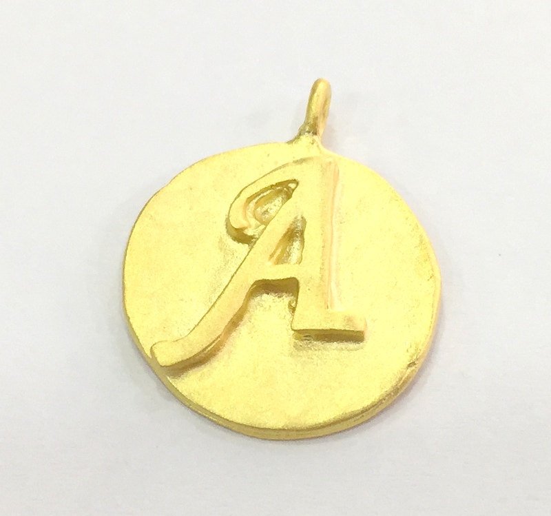 20mm A Charm , Gold Plated Brass G4840