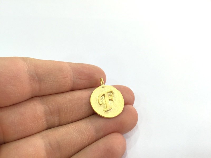 20mm F Charm , Gold Plated Brass G4842