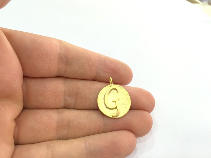 20mm G Charm , Gold Plated Brass G4846