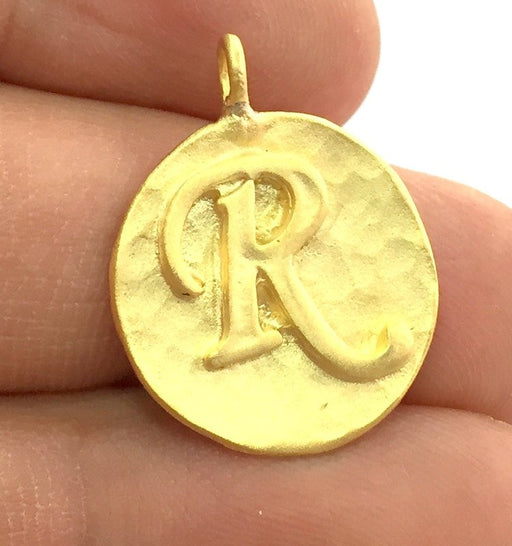 20mm R Charm , Gold Plated Brass G4847