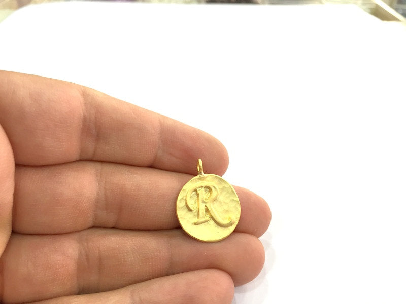 20mm R Charm , Gold Plated Brass G4847