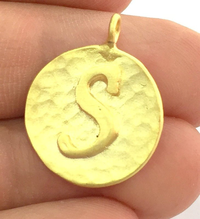 Letter S Charm 20mm , Gold Plated Brass G4848