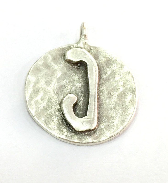 20mm J Charm , Antique Silver  Plated Brass G4850