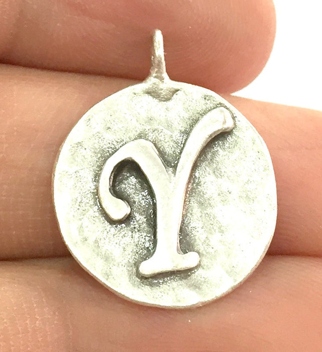 20mm Y Charm , Antique Silver  Plated Brass G4851