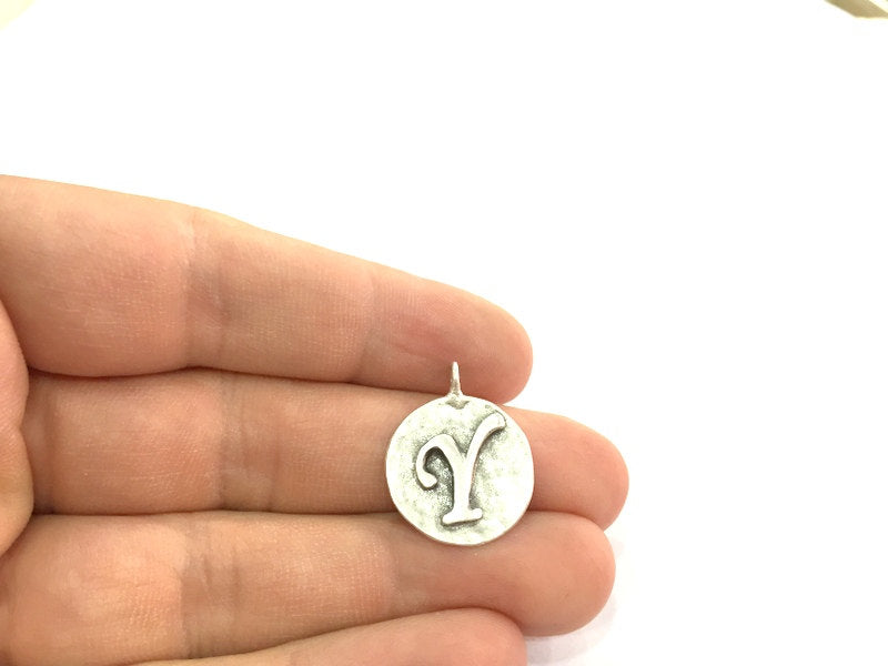 20mm Y Charm , Antique Silver  Plated Brass G4851