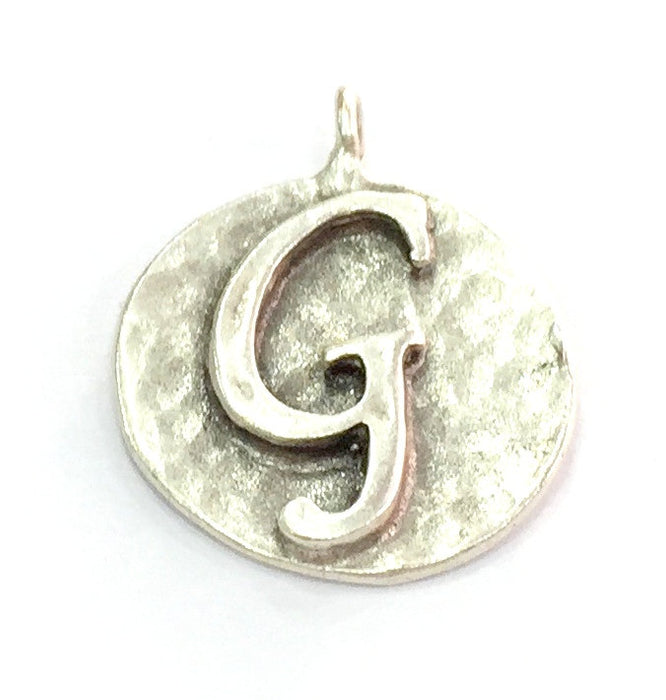 Letter G Charm 20mm , Antique Silver  Plated Brass G4857