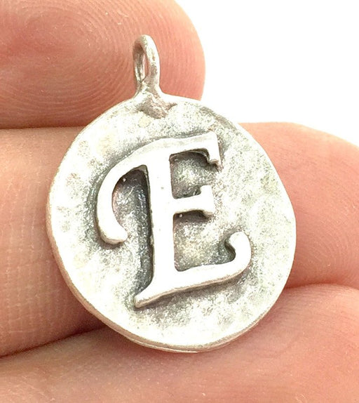 20mm E Charm , Antique Silver  Plated Brass G4858