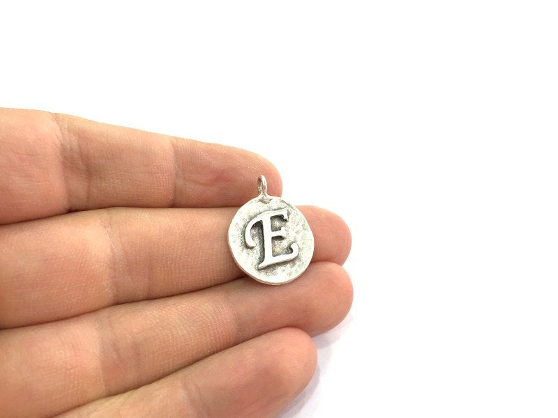 20mm E Charm , Antique Silver  Plated Brass G4858