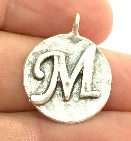 20mm M Charm , Antique Silver  Plated Brass G4860