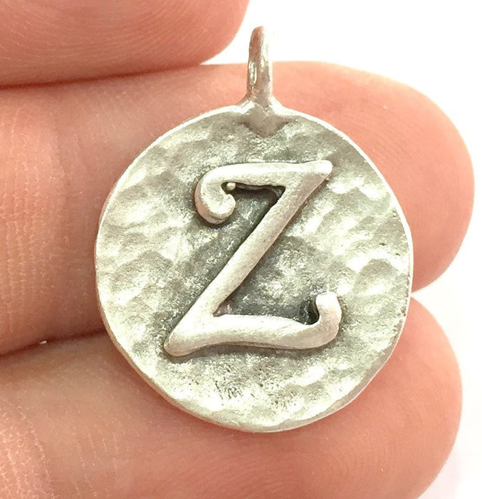 Letter Z Charm 20mm Antique Silver  Plated Brass G4861