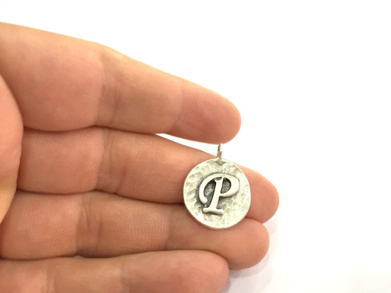 20mm P Charm , Antique Silver  Plated Brass G4864