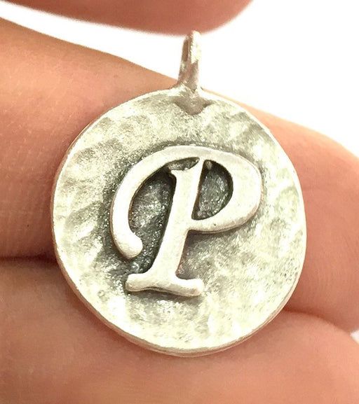 20mm P Charm , Antique Silver  Plated Brass G4864