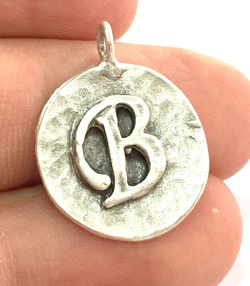 20mm B Charm , Antique Silver  Plated Brass G4868