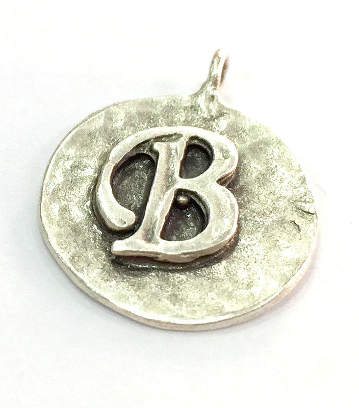 20mm B Charm , Antique Silver  Plated Brass G4868