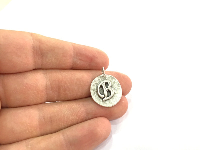 20mm B Charm , Antique Silver  Plated Brass G4868