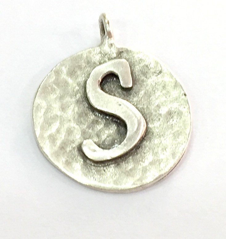 20mm S Charm , Antique Silver  Plated Brass G4870