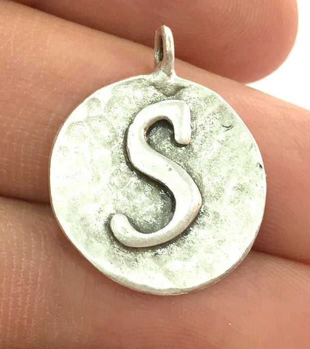 20mm S Charm , Antique Silver  Plated Brass G4870