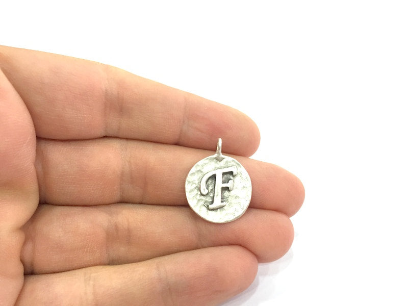 20mm F Charm , Antique Silver  Plated Brass G4876