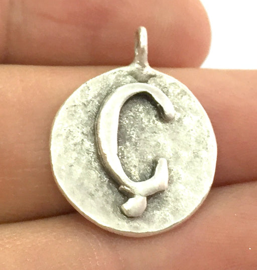 20mm Ç Charm , Antique Silver  Plated Brass G4878