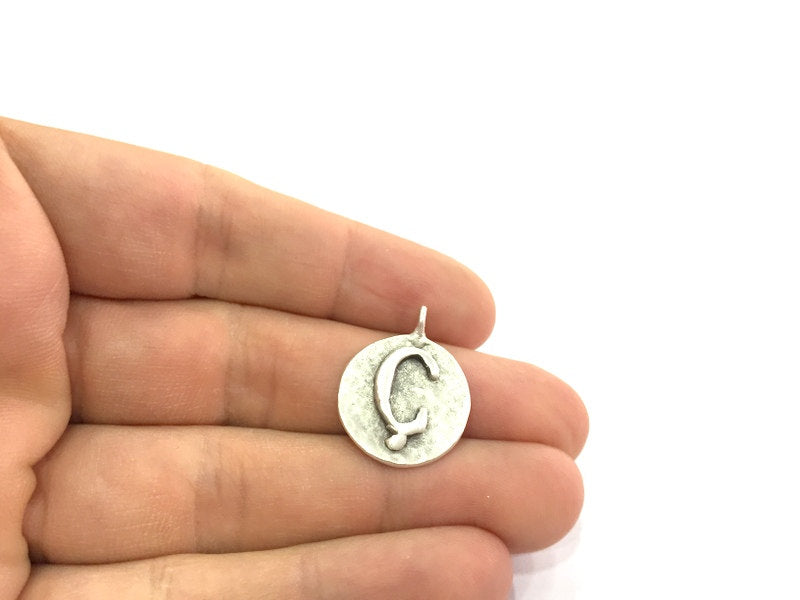 20mm Ç Charm , Antique Silver  Plated Brass G4878