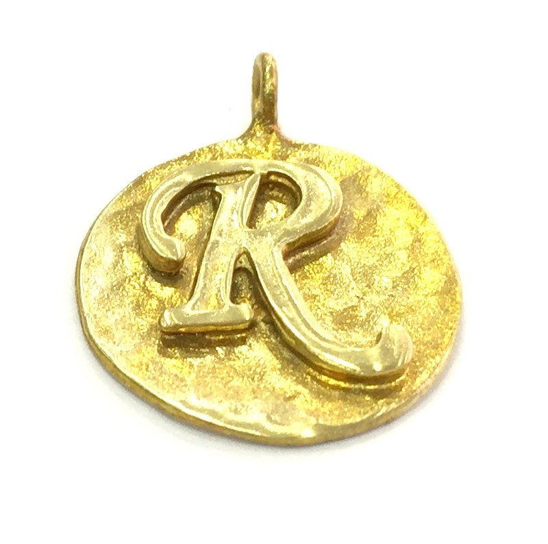 Raw Brass R Charm 20mm G4889