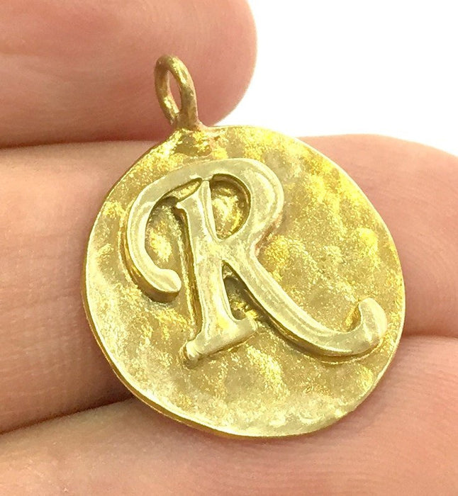 Raw Brass R Charm 20mm G4889