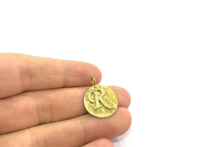 Raw Brass R Charm 20mm G4889