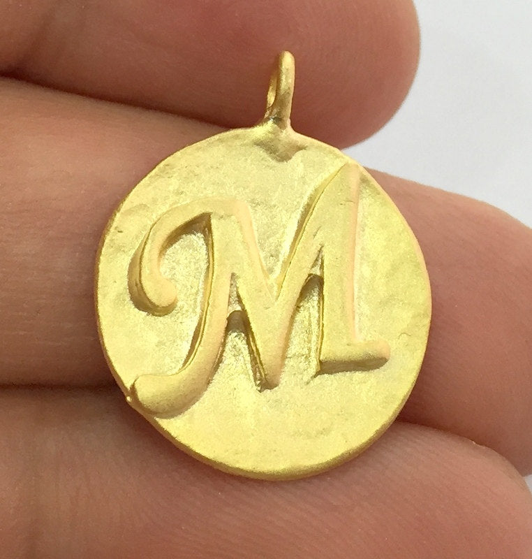 20mm  M Charm , Gold Plated Brass G4819