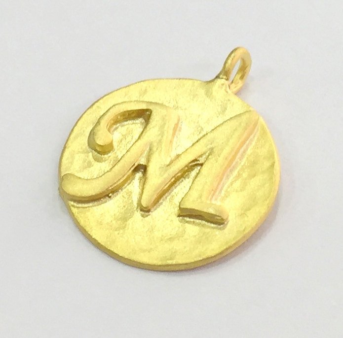 20mm  M Charm , Gold Plated Brass G4819