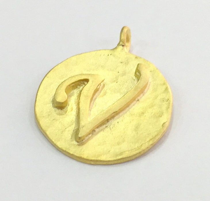 Letter V Letter Charm  20mm, Gold Plated Brass G4822