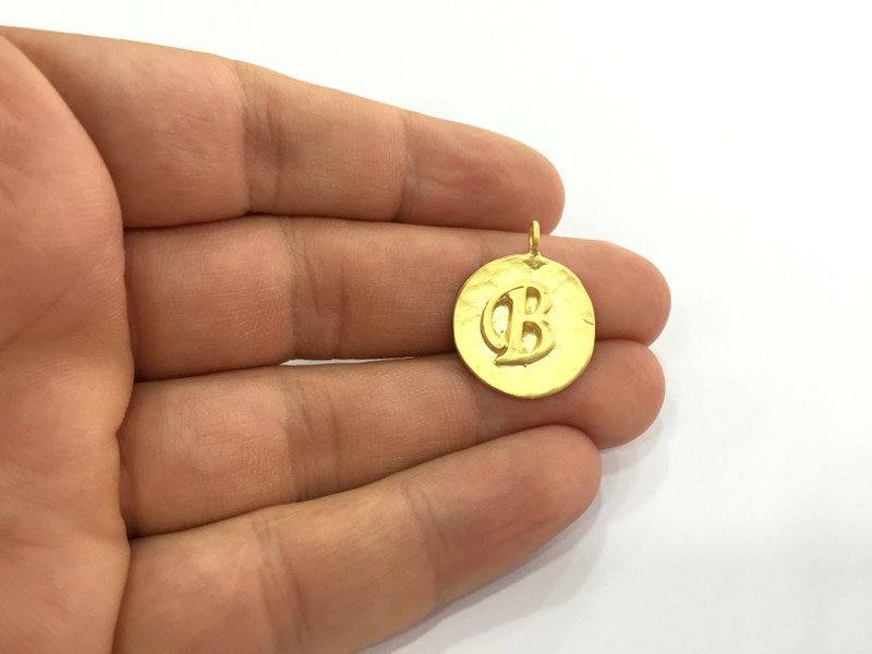 20mm  B Charm , Gold Plated Brass G4823