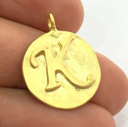 Letter K Charm , Gold Plated Brass 20mm  G4827