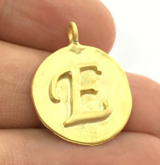 20mm E Charm , Gold Plated Brass G4829