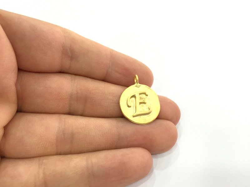 20mm E Charm , Gold Plated Brass G4829