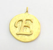 20mm E Charm , Gold Plated Brass G4829