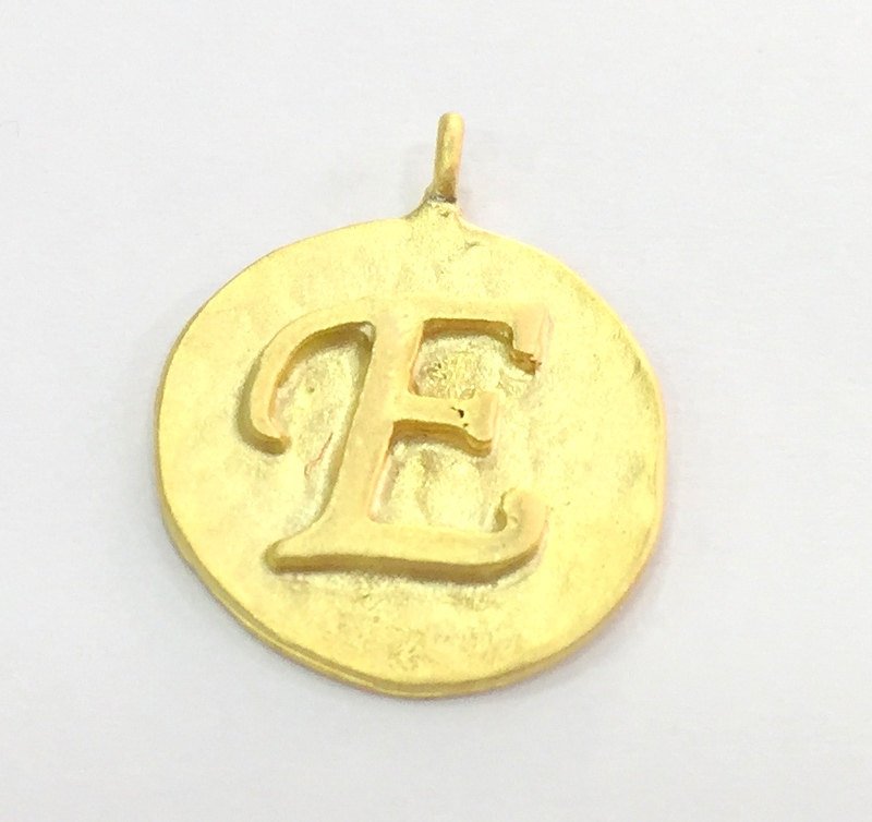 20mm E Charm , Gold Plated Brass G4829