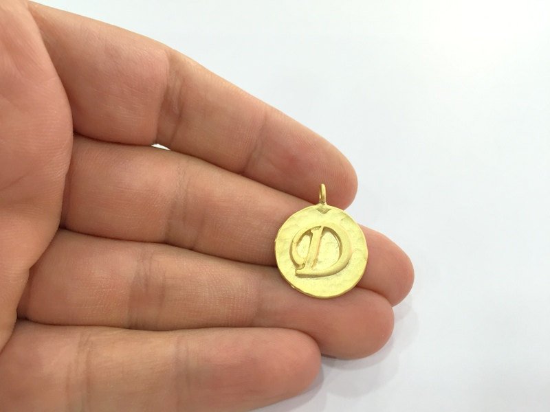 20mm D Charm , Gold Plated Brass G4831