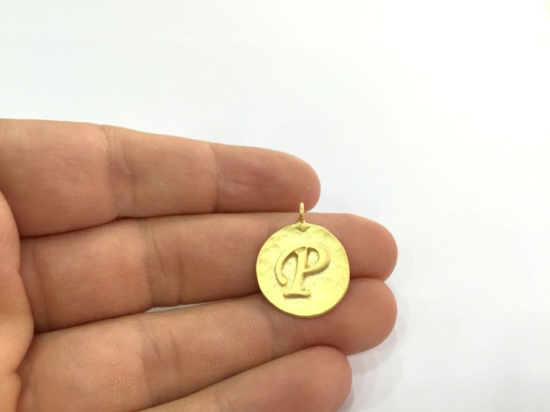 20mm P Charm , Gold Plated Brass G4836