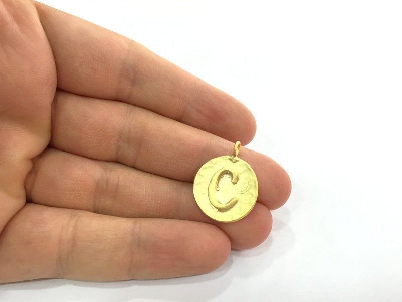 20mm C Charm , Gold Plated Brass G4837