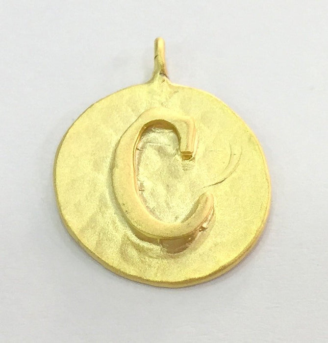 20mm C Charm , Gold Plated Brass G4837