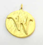 Gold Charms W Charm , Gold Plated Brass 20mm G4838