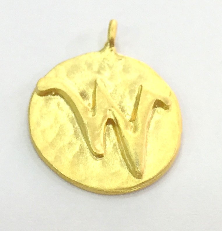 Gold Charms W Charm , Gold Plated Brass 20mm G4838
