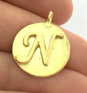 20mm N Charm , Gold Plated Brass G4841