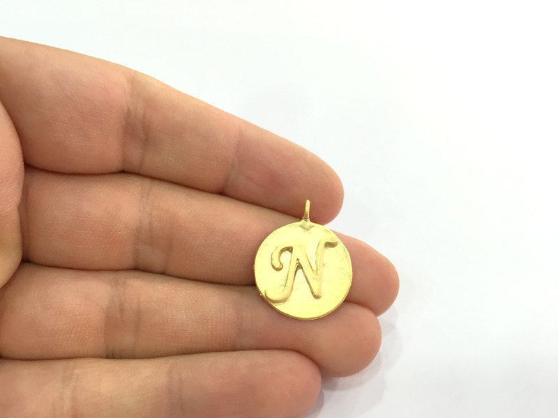 20mm N Charm , Gold Plated Brass G4841